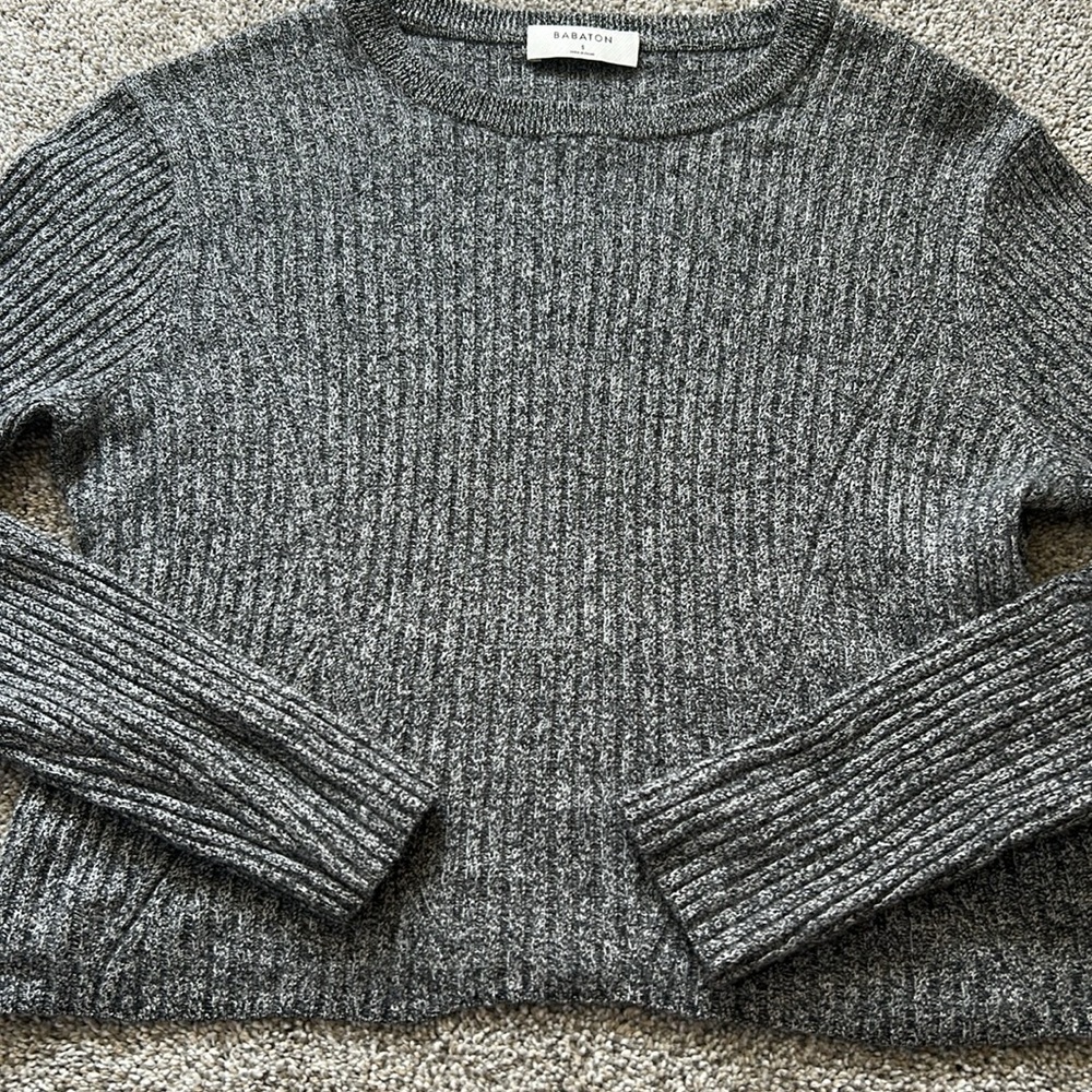 Aritzia Babaton Nathaniel Cropped Sweater gray Wool Knit Pullover - Picture 3 of 5